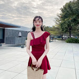 Women Ruffles Sweet Off Shoulder Sexy Beach Style Slim Holiday 7 Colors Korean Fashion Casual Swimwear Bath Tender