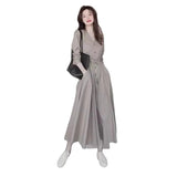 Spring and Summer French Solid Color Long Skirt Temperament Retro Gentle Casual Skirt Design Sense Shirt Dress
