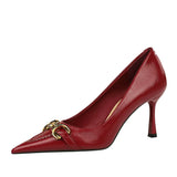 Zingj Retro High Heels Women's Shoes Fine Heel High Heel Shallow Pointed Metal Belt Buckle Decorative Single