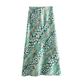 Spring Style Silk Satin Loose Shirt Printed Flute Skirt