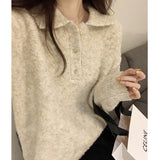 Collar Soft Waxy Solid Color Sweater Women's Autumn And Winter New Thin Loose And Lazy Warm