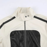 Color Block Zipper Faux Leather Moto JacketOutfit