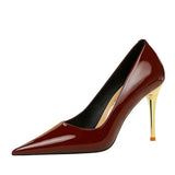 Zingj Fashion Simple Metal With Super High Heel Shallow Point Bright Patent Leather Heels Women's Single
