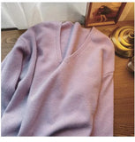 Zingj Autumn And Winter New Large Version Of Korean V-Collar Solid Color Lazy Breeze Loose Sweater