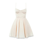 New Satin Three-Layer Three-Dimensional Steel Ring Lace Spliced Sling Dress In