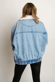 The Ins New Ladies Autumn Winter Jacket Denim Cotton Loose Wool Collar Large Lapel Double Insert Bag Quilted Coat-Outfit