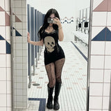 Spring 2024 New Spicy Skirt Dark Style Skull Print Halter Skirt