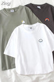 Women Short Sleeve Tees O-neck Embroidery All-match Basic Fashion Unisex Teenagers Leisure Soft Summer Simple