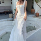 Zingj Summer Women's Wear Sweet First Love Pure Desire Dress Sexy Waist Embroidery Show Thin White