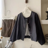 And Autumn Korean Version 2025 New Small Short-Sleeved Shirt Women With Literary And Artistic Round Collar