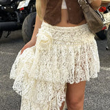 Design Of Lace Rose Splicing Half-Length Skirt 2023 Summer New Spicy Girl Low-Waisted