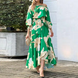 Autumn New Fashion Casual Impact Printing Splicing Pressure Folded Waist Dress Dress Dress Dress Dress