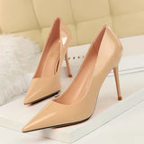 Zingj Fashion Simple Thin Heel High Heel Lacquer Leather Shallow Mouth Tip Sexy Show Thin OL Professional Women's Singles