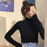 Sleeve T-shirts Women Solid Simple Basic All-match Korean Trendy Womens Tops Daily Soft Autumn Popular Ladies Clothing