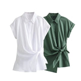 Spring Bow Tie Details Short-Sleeved Poplin Shirt Series