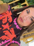 Female Vintage Printed Long Skirts Suits Chic Round Neck Sleeveless Crop Tops High Waist Skirt Set Female Street