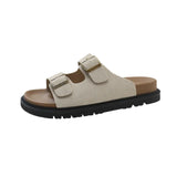 Zingj Shoes Casual One Word Slipper Women's Summer 2024 New Boken Wearing A Thick Belt Buckle Flat Half Slippers-Outfit