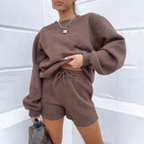 Letter Embroidery Women Loose Casual Sweatshirt Fleece Pullovers And Drawstring Shorts Two Pieces Set Thick