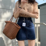 Women Solid Pockets Mini High Waist Denim All-match Korean Style College Daily Basic Design Popular Fashion Simple