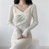 Zingj V-Collar Long-Sleeved Knitted Dress Skirt Autumn And Winter 2024 New Sweater