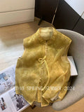 Chinese Style Golden Yellow National Style Sleeveless Vest With Sleeveless Collar Temperament Retro Show Thin Folded