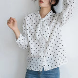 Polka Dot Blouse Women Loose Casual Tops Female Plus Size Shirts Blouse Lantern Sleeve Office Work Wear Shirts White
