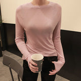 Sale 2023 New Spring Summer Basic Tops Long Sleeve Loose Thin Sexy Blue T-shirt Women Fashion Solid Color Cotton Tee