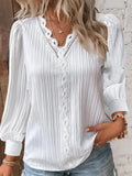 Zingj Wise Style Autumn Long Sleeve V Collar Lace Splicing