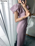Elegant Midi Short Puff Dress For Women Bodycon Casual Femme Fashion Clothing