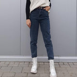 Straight Jeans Women with Belt Vintage Basic Blue Ankle-length Denim Pants Plus Size Boyfriend Gray Jeans