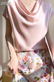 Short-sleeve Blouse Satin Top Summer Fashion Shirts Female Clothing White Tops Loose Shirt Woman Elegant 2023 New