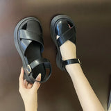 Zingj Sandals With Thick Soles Of Muffins Women's 2024 Summer New French Retro Hollowed-Out Words With Buckle Roman