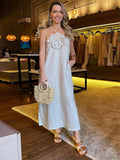 3d Flower Solid Sexy Suspender Evening Dresses Women Sleeveless Backless Slim Long Robes Female Elegant Banquet