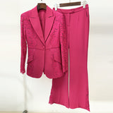 Star Fashion New Lace Splicing Body A Buckle Suit Horn Trouser Set Two