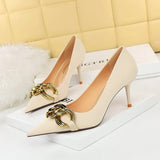Zingj Fashion Banquet Women's Shoes Heel High Heel Shallow Pointed Big Metal Buckle Single Shoes High