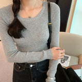 Slim Long-Sleeved Short-Style Sweater Autumn And Winter New Style Small People Look Thin Bottom Sweater