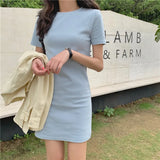 Zingj Summer New Korean Version Slim Solid Color Short-Sleeved T-Shirt Women Long Dress Women's