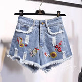 Waisted Micro Shorts Womens Plus Size 4XL 5XL Summer Jeans White Short Woman Kawaii Denim Hole Shorts Embroidery
