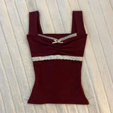 Coquette Lace Patchwork Bow Cami TopOutfit