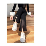 Zingj Suit Bell Bottom Pants Children 2024 Autumn New High Waist Show Thin Feeling Pants Slit Casual Micro Pants-Outfit