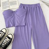 Zingj Slim Show Thin Wipe Chest Vest Top High Waist Show Thin Wide Leg Pants Casual Pants Two Pieces Of Female Summer