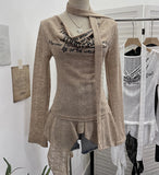 Shooting Retro Irregularly Hollow Knitted Jersey Dress Girl With Hottie Word Shoulder Collar Blouse