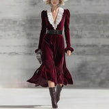 Women's Long-Sleeved Collar Digital Print Dress