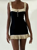 Women's Spaghetti Straps Pleated Mini Dress Sexy V-Neck Sleeveless Slim A-line Short Dresses Midnight Party