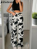 SUCHCUTE Animal Cow Printed Jeans High Waist Streetwear Denim Pants Gothic Straight Trousers Korean Fashion Baggy Bottoms
