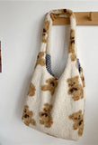 Fuzzy Teddy Bear Reversible Shoulder Bag-Outfit