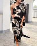 Independent Station Sexy And Popular Style Oblique Shoulder Single-Sleeved Dress For