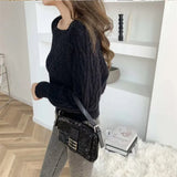 Zingj Square Collar Sweater Female Short Autumn And Winter 2023 New Korean Version Loose Outside Wear Waist Show Thin Bottom