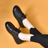 Zingj Small Leather Shoes For Women In The Fall Of 2023, The New Head Layer Cowhide Lace-Up Flat-Soled Shoes Are Solid All The Year