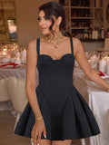 Solid Strap Flare Mini Dress- Outfit